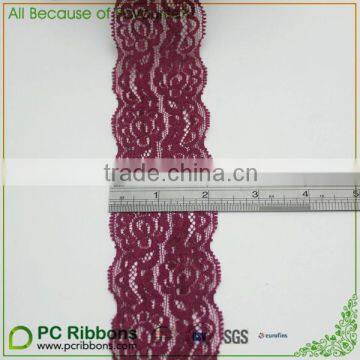 2" Width Wine Elastic Lace Trim for Party Dress photo-2