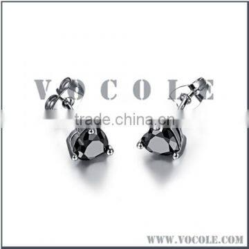 Black crystal heart shaped zircon new model stud earrings