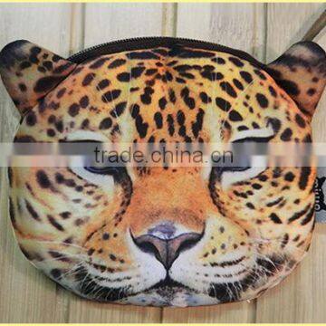 Creative Lovely Cartoon Double Print Xl 12.5x12cm 3D Solid Tiger Leopard Lions Kids Plush Small Change Coin Handbag photo-3