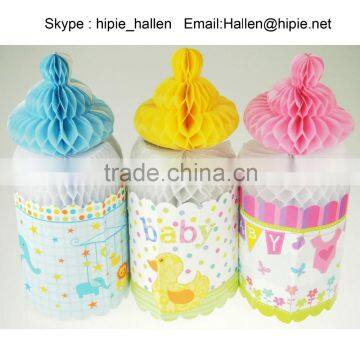 Cute Nursing Bottle design Paper Honeycomb for Baby Shower Party Decoration