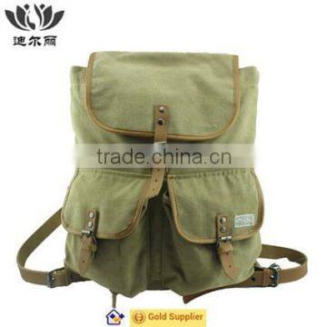 Customized vintage canvas backpack with genuine leather