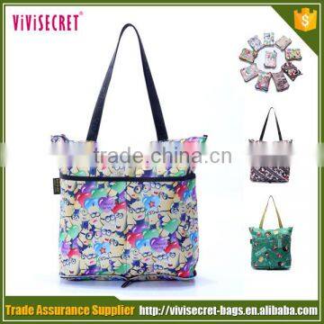 Customized logo flower standard size polyester folding shopping bag