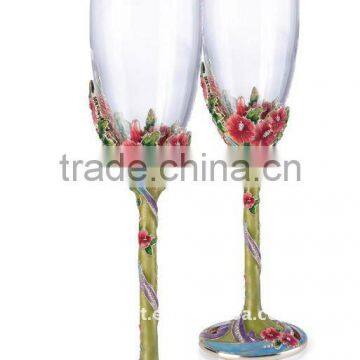 Hawaii hula style pewter design enamel color champagne flute