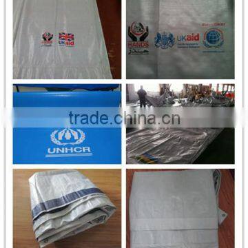 UN refuge tent tarp with UNHCR logo