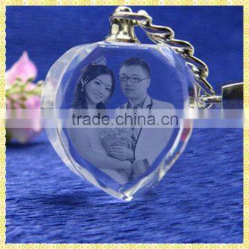 Personalized Clear 3D Laser Photo Crystal Heart Shape Keychains For Wedding Souvenir