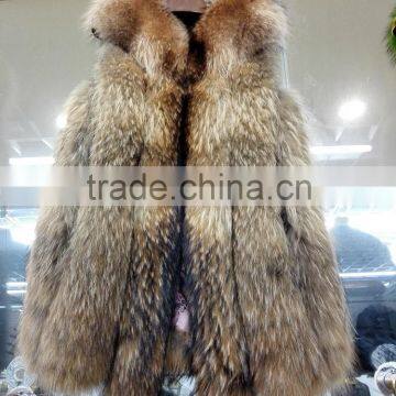 high quality european style grils raccoon fur long coat /real raccoon fur