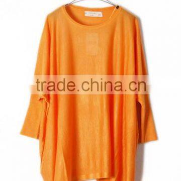 15JWT0121 woman cotton blend large size bat sleeves thin long sweater