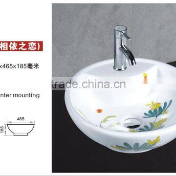 3088 Bowl shaped ceramics art basin with faucet mounting holes and Painted Butterfly flower