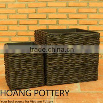 Square Rattan Flower Wicker Pot photo-2