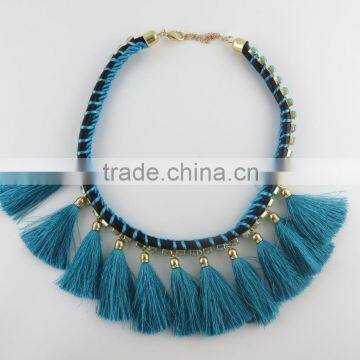 New arrival fashion blue woolen tassel pendant necklace