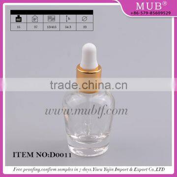 New style empty round shaped cosmetic glass bottle with dropper 15ml