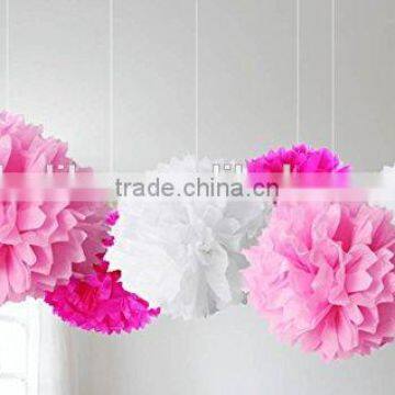 Decorative Hanging Pom Poms Pink White Tissue Paper Flowers for Wedding, Baby Shower Birthday,Party Decorations