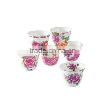 Hot sell bone china cup 80cc/120cc porcelain arabic cawa cup ceramic small coffee cup flower full decal