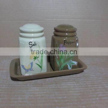 Ceramic butterfly decal salt and pepper pot