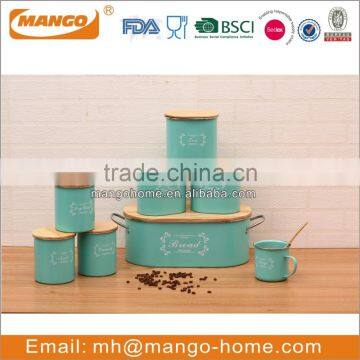 Airtight Metal Logo Kitchen Canister Set With Wooden Cover photo-3