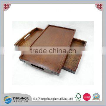 SET 3 TRAYS SERVING FRUIT TEA BED WOODEN VINTAGE HANDCRAFT TRAY CN photo-2