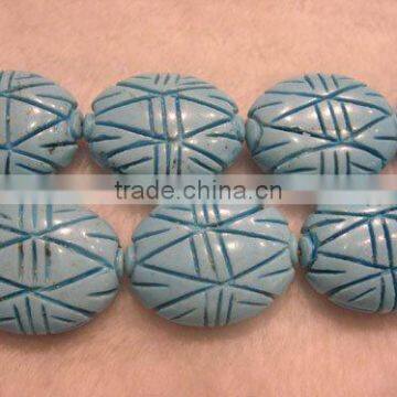 16" 30-35mm blue elliptical(egg shape) carved natural loose turquoise beads