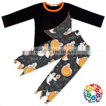 Black Color Western Girls Halloween Outfit Cotton Material Fall Holiday Clothes Set Pumpkins And Ghost Baby Sets Of Clothing