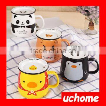 UCHOME High Quality Cartoon Ceramic Coffee Tea Milk Breakfast Cup Mug With Lid photo-3