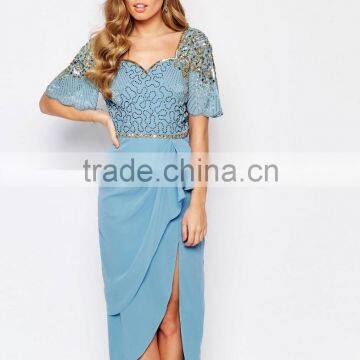 New Style Chiffon Long Embellished Maxi Evening Dresses With Thigh Split For Women HSD5299