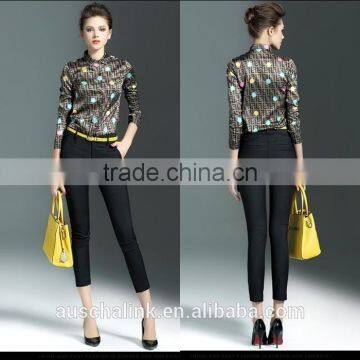 Latest Western Long Sleeve Lapel Print Shirt Design for Women photo-6