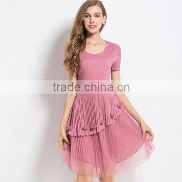 New style crumple shell 3d flower splicing dresses for woman