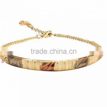 Simply Unique Three Tone Plated Bangle Bracelet With Extension Link Chain