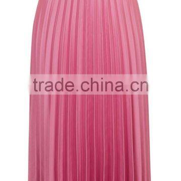 Hot Sale Shinning Petite Satin Pleat Midi Skirt Summer Skirt Ladies Plain Pink Zip Up Skirt photo-3