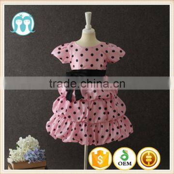 New arrival pakistan girls dress photo Turkey party dress PInk Dot short sleeves Bow-knot Indian girls Kids dresses