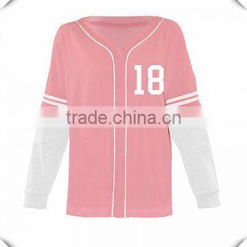 Fashion Design Ladies Baseball Jersey Two Tone Couble Sleeve Baseball Tee Custom Baseball Top Wholesale photo-3