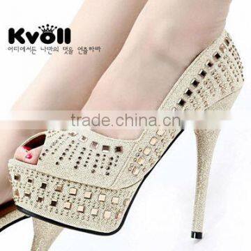 peep toe wash gold bling dress high heel platform shoes with diamond