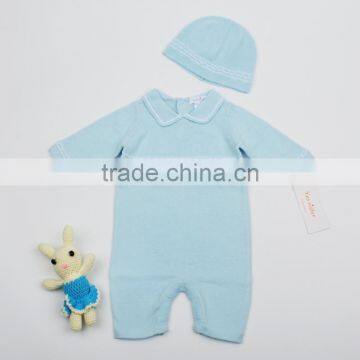 2017 New Design Knitted Baby Romper Set Boys Romper With Hat Wholesale Kids Romper