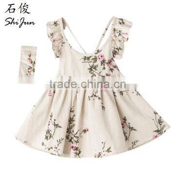 ShiJ Baby Girls Dress 100% Linen Backless Peach Blossom Summer Baby Clothing