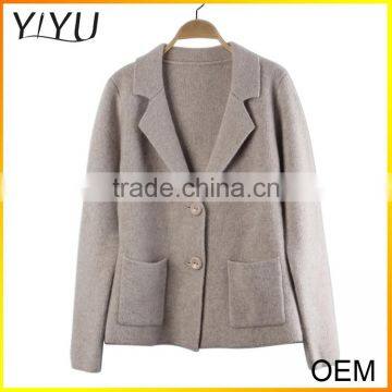 wholesale 2016 women Tailored Collar long sleeve Button down knit cashmere cardigan with pocket