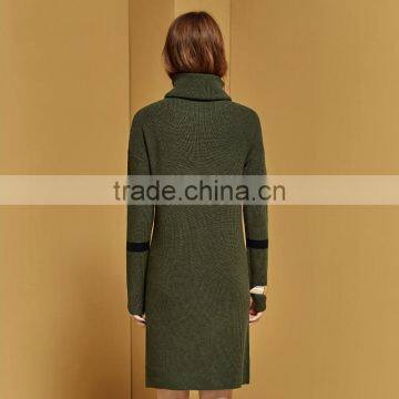 2017 Fashion Design Ladies Green Color Turtleneck Sweater Dress photo-2