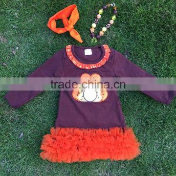 girls fall dress girls thanksgiving dress kids bling bling turkey dress girls ruffle dress with necklace and headband