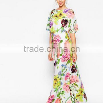 Backless Half Sleeve Floral Print Maxi Dress Cheap Evening Dress photo-5