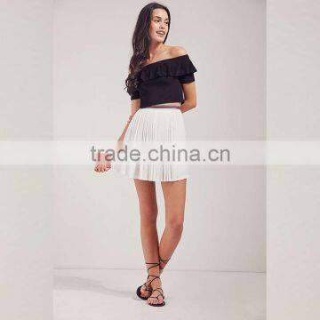 Latest Pleated Short Skirt and off Shoulder Ruffle Crop Top Set photo-6