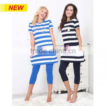 FANCY LADY PAJAMA SET S/S O-NECK STRIPED DESIGN FAMILY PAJAMAS KNITTED