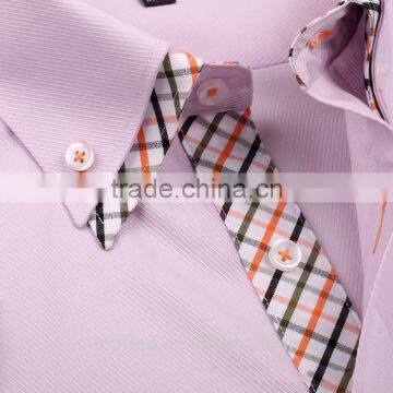 Italian Short Sleeve Pink Color 100% Cotton Men Double Collar Dress Shirt photo-3