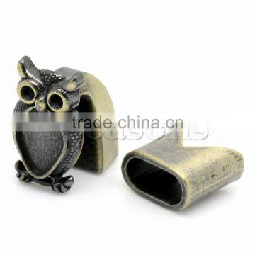 Bracelet End Bar Clasps With Slider For Leather Rope Bracelet Halloween Owl Cabochon Antique Bronze 19x12mm 13x13mm,5 Sets