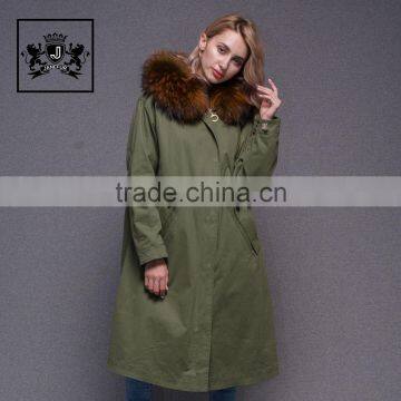 2017 Women Long Sleeve Winter Real Raccoon Fur Collar Real Rabbit Fur Lined Parka With Embroidery photo-6