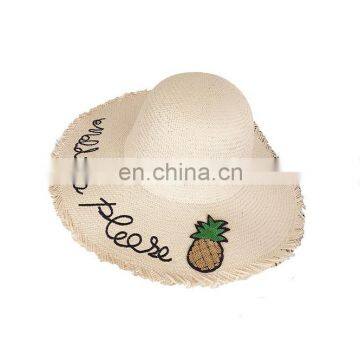 Letters Pineapple Straw Hat Large Eaves Sunscreen Beach Hat