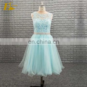 Mint Green Color Tulle Short A Line Prom Dress With Beaded Belt