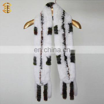 New Warm Fashion Winter Rabbit Fur Knitting Scarf with Fur Stripes Tassel