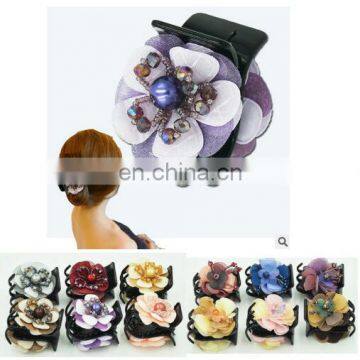 Flower Beads Women Accessory Head Wear Rhinestone Hairpiece Plastic Hair Claw Clip Clamp Grip