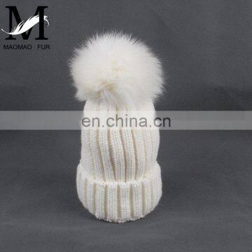 New Year Product Cute Real Fox Fur Pom Pom Kids Hat Fashion Kids Knitted Hat