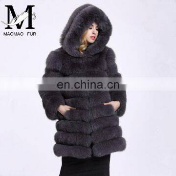 Winter Warm Real Fox Fur Coat Fashion Women Real Fox Fur Hooded Jacket