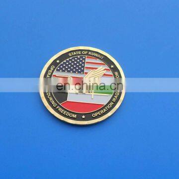 State of Kuwait and United States Flag Enamel Gold Coin photo-2