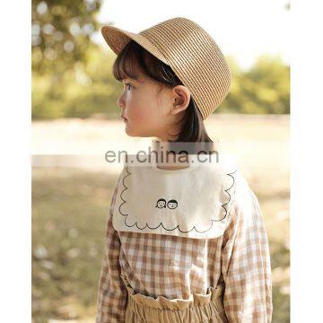 6572/Embroidered Plaid Square Turn-down Collar Girls Shirts High Quality Causal Sweet Top